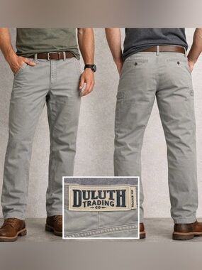 -Duluth Trading Co Flex Ballroom Khakis Canvas Cream Relaxed Fit Men's W/36 L/30